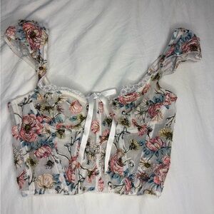 Floral Lace Trimmed Women's Top